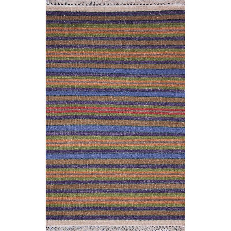 Tapis décoratif à rayures or/bleu tissé à la main Patridge, Rectangle 8 pi x 11 pi