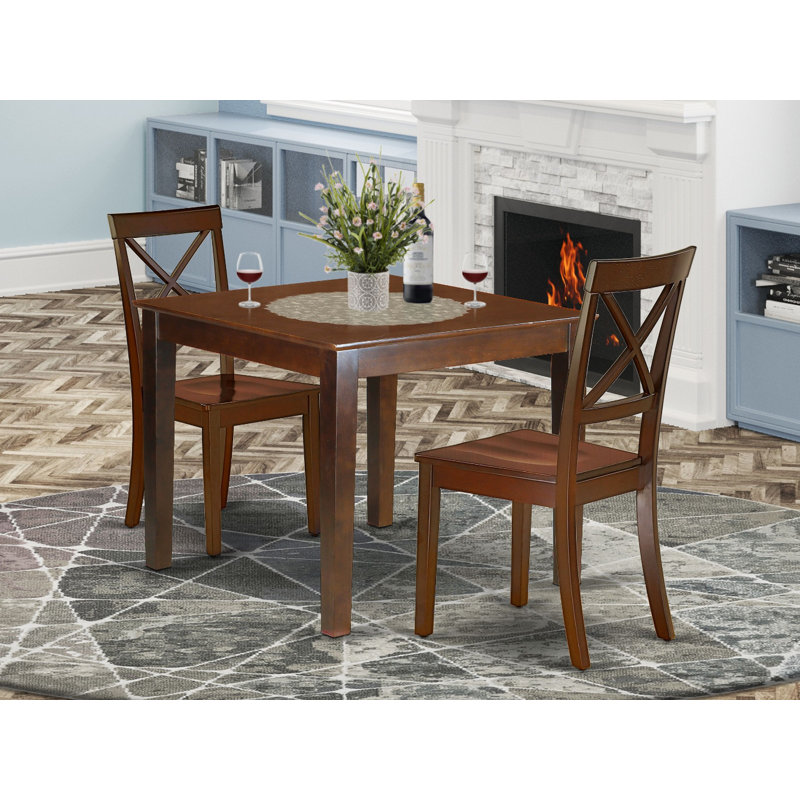 3 Piece Dining Room Table Set Contains a Square Kitchen Table and 2 Dining Chairs, Mahogany, 3