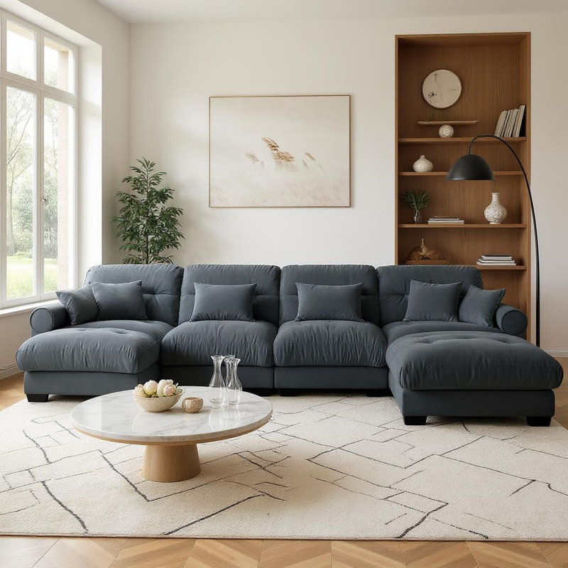 Canapé modulaire surdimensionné en U avec repose-pieds en velours 166 et 166 pouces 166 pouces, gris ardoise, Gris