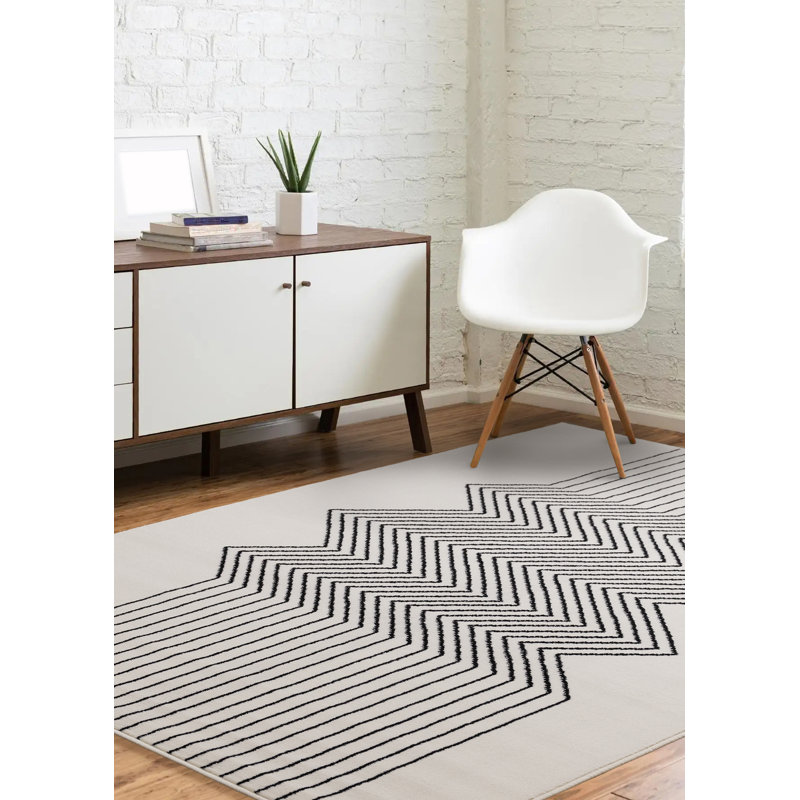Fresno Cream Black Parallel Lines Area Rug, Rectangle 7'9" x 10'6"