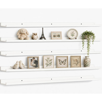 Étagères murales flottantes de 122 cm (48 po) de long, ensemble de 5 tablettes avec rebord, blanches