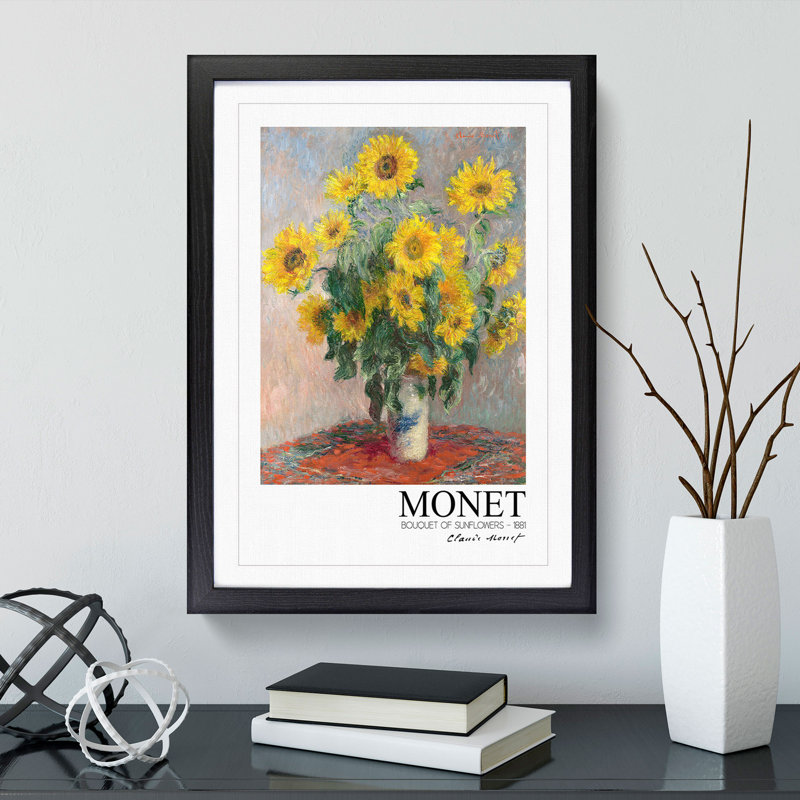 Bouquet of Sunflowers with Border by Claude Monet - Picture Frame Painting, Black, 65cm H x 48cm W x 2cm D