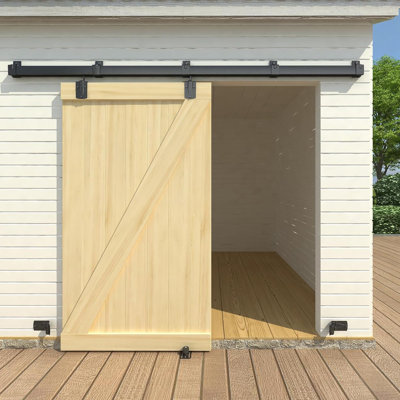 9FT Black Box Rail Exterior Barn Door Hardware Kit, Sliding Heavy Duty Barn Door Track, Wall Mount Barn Door Hardware with 5 Track Brackets