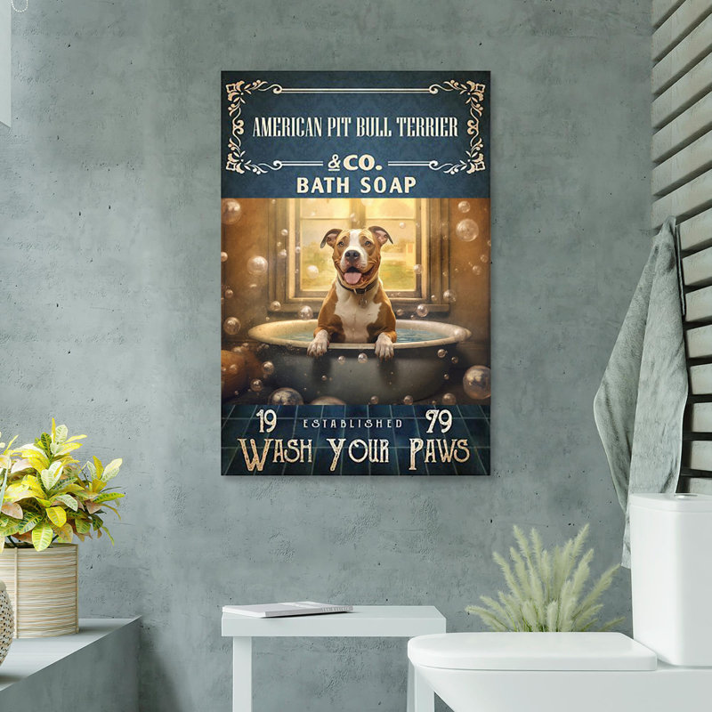 Impression sur toile American Pit Bull Terrier Bath Soap, H 14 po x l 11 po x P 1,25 po