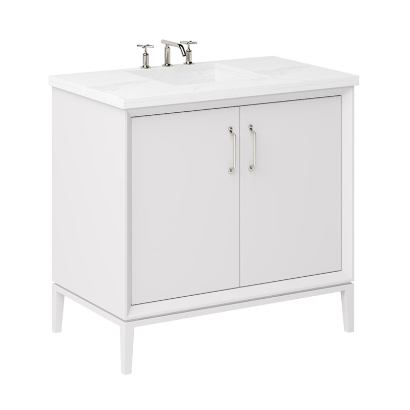 Alexandra Single Bath Vanity, Strong White, Satin Nickel, 36"