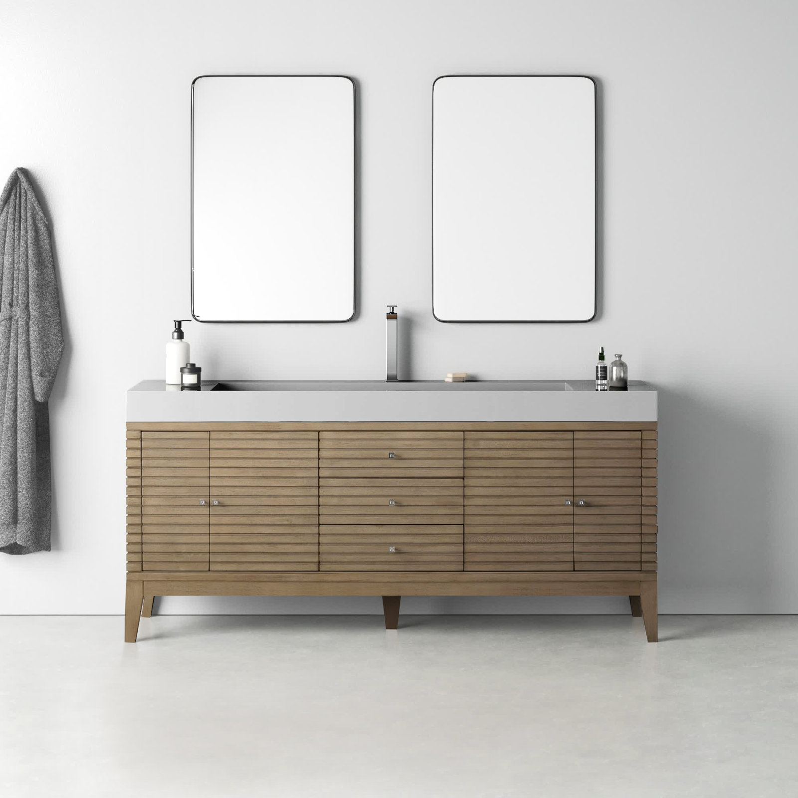 Sarin 72'' Single Bathroom Vanity, Glossy White, Whitewashed Walnut