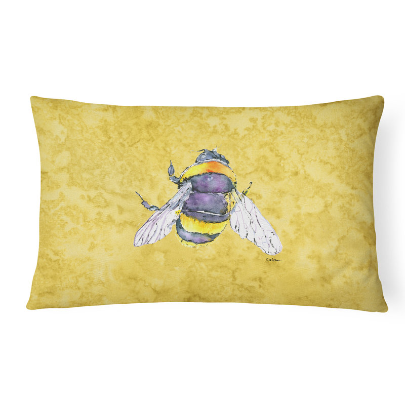 Bee Indoor/Outdoor Rectangular Yellow Throw Pillow