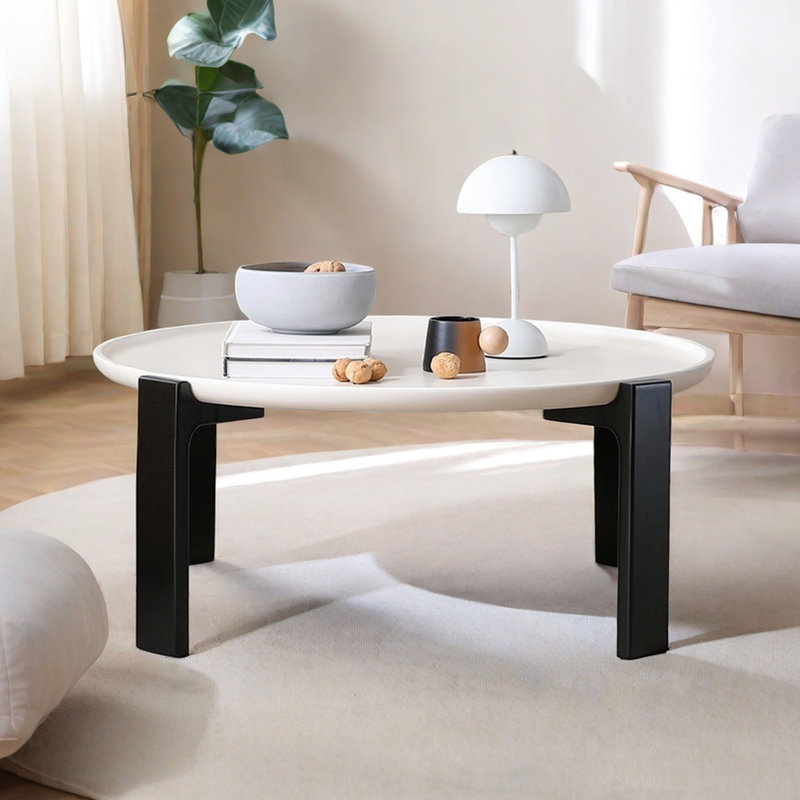 Creamy Round Coffee Table with Oak Legs