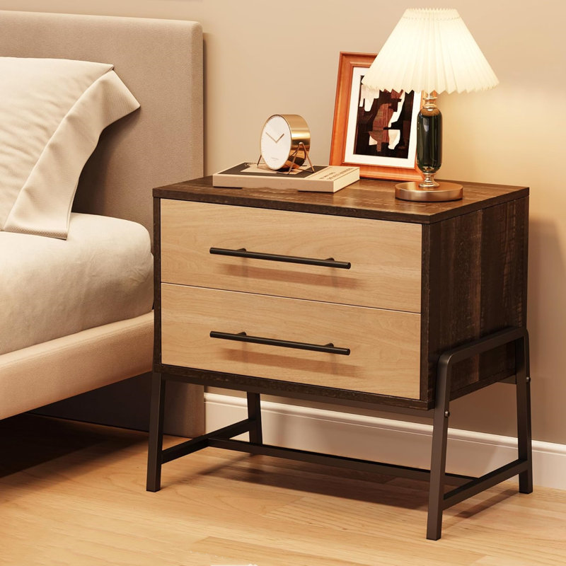 2 Drawer Bedside Table, Brown/Black