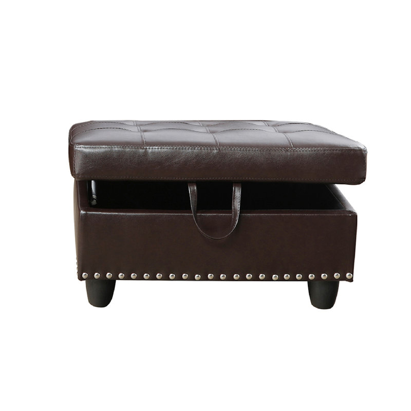 Repose-pieds avec rangement en faux cuir, Brun