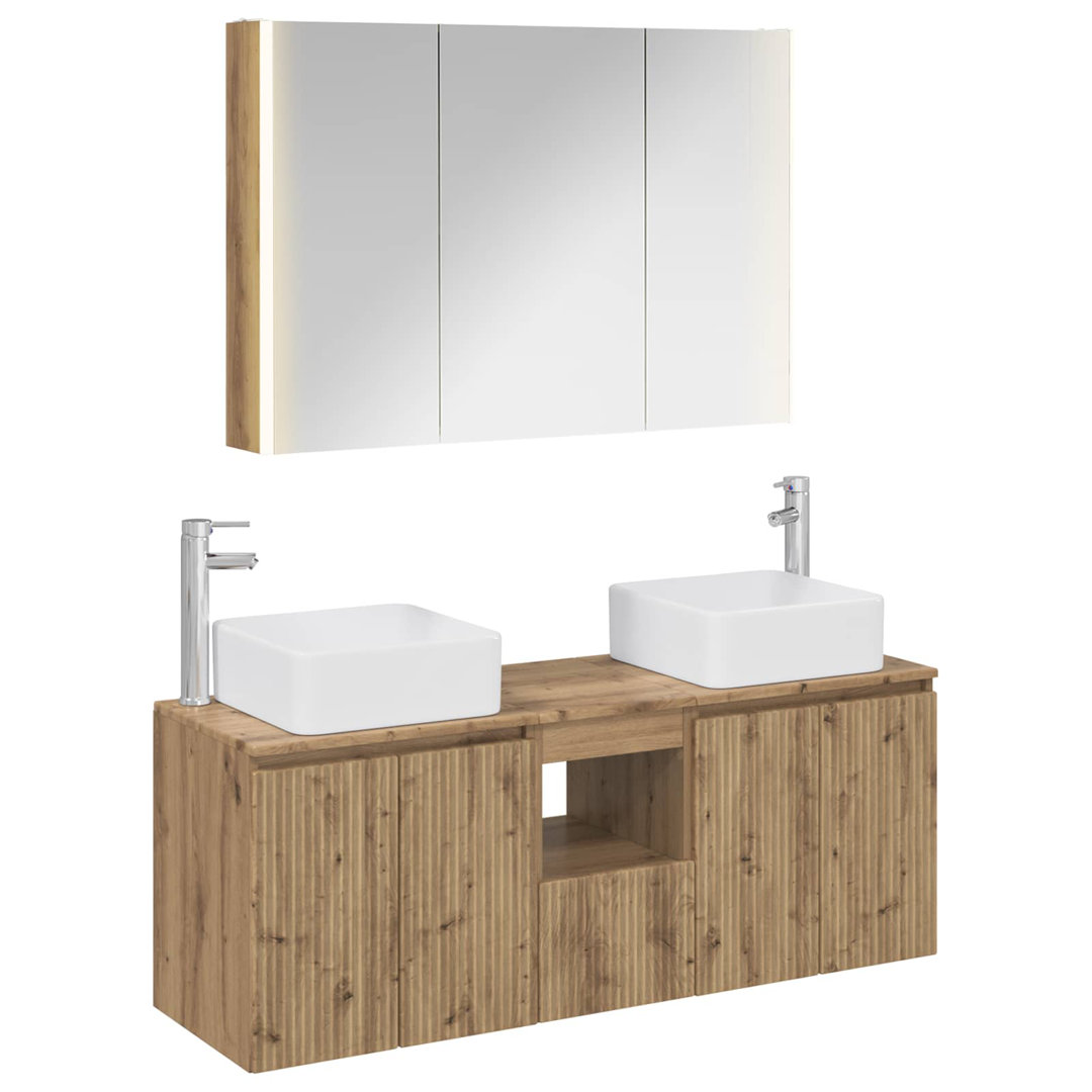 vidaXL Bathroom Cabinet Set with Mirror Lights 4 pcs Engineered Wood Modern