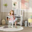 Ensemble de coiffeuse Harriet Bee Kids, table de maquillage 2 en 1, table de jeu avec tabouret à miroir pliant, tablette de rangement, plateau amovible, pour petites filles de 3 à 8 ans, blanc