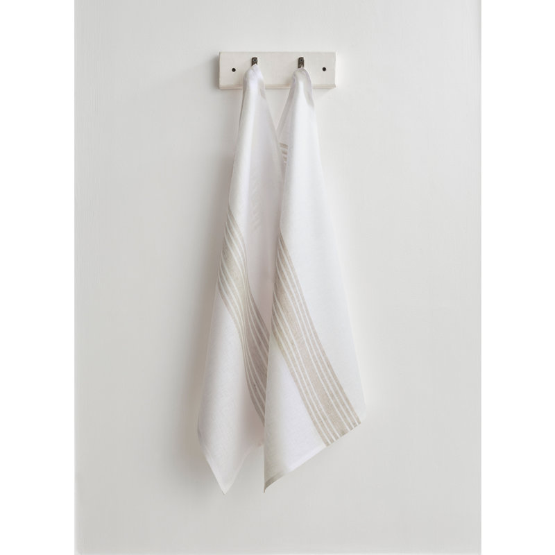 Farmhouse - 100% Pure Linen Kitchen Towel, Natural and White