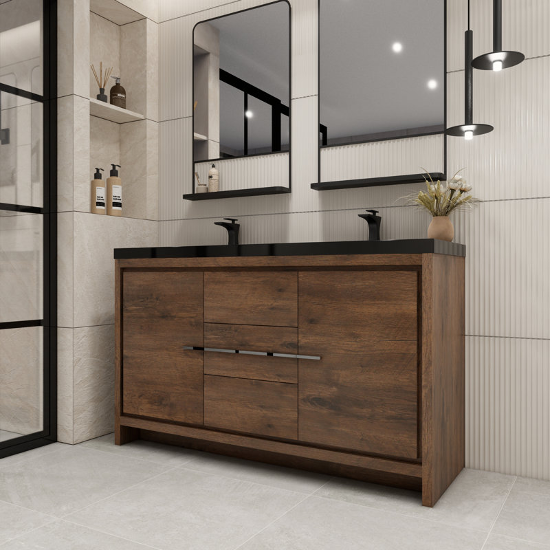 Ensemble de meuble-lavabo double 60 po Bayyinahi, Bois de rose
