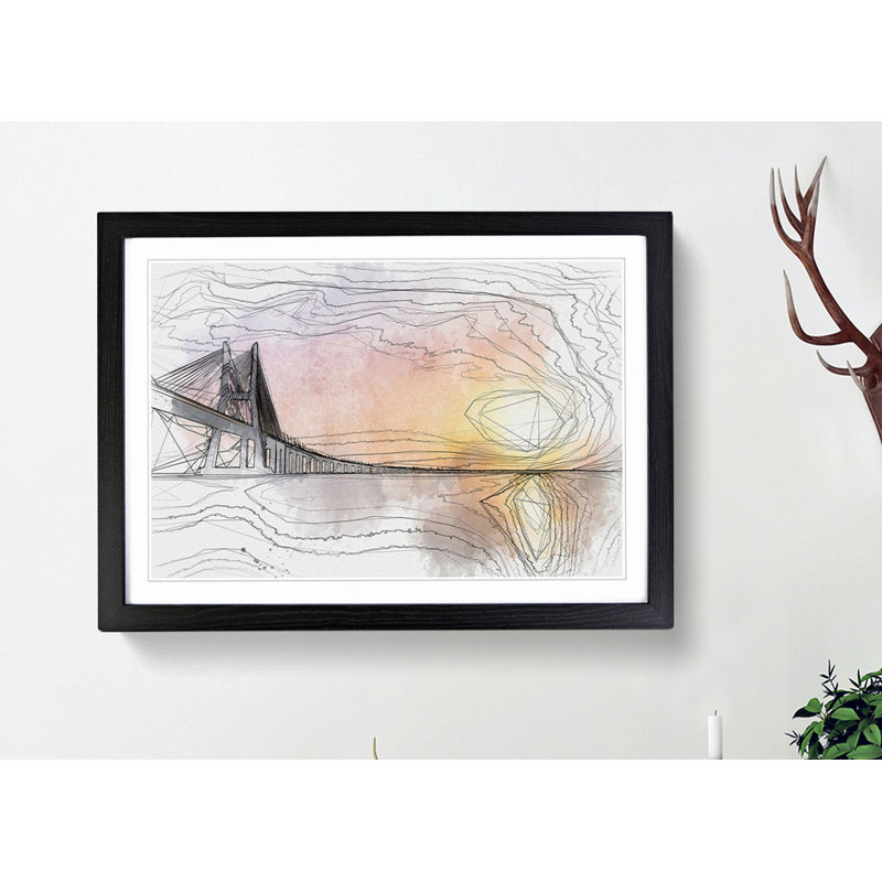 Vasco da Gama Bridge in Portugal in Abstract - Picture Frame Graphic Art Print, 60cm H x 91cm W x 2cm D, Black