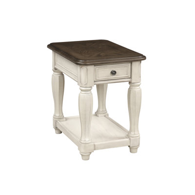 Antique White And Brown Chairside Table W/ Storage - , Classic Design, Solution For Drawer Shelf, Style