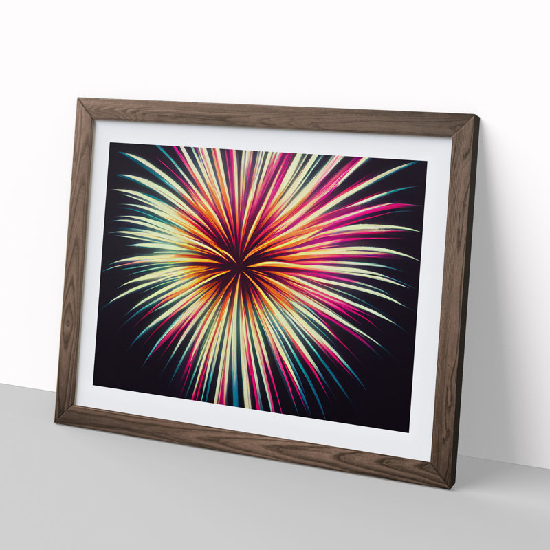 XH1022-2785X Dramatic Fireworks - Single Picture Frame Print, Walnut Framed, 46cm H x 64cm W x 2cm D