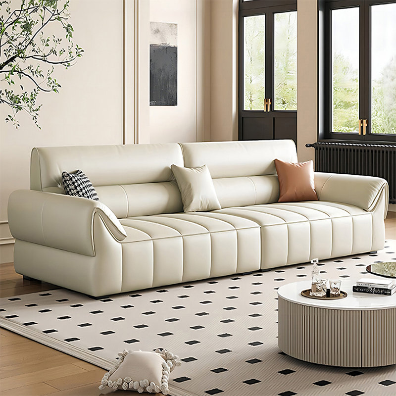 Canapé modulaire beige en cuir véritable, H 35,04 po x l 97,64 po x P 38,58 po, 3, Beige