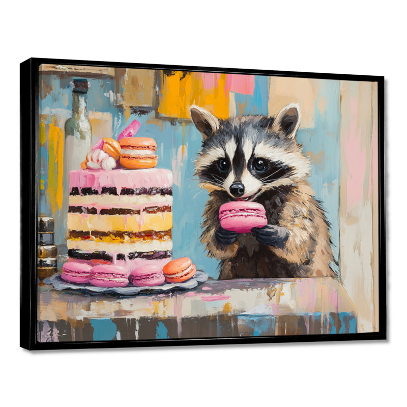 Sweet Macaron Bandit - Affiche encadrée Raton laveur, H 12 po x l 20 po, Cadre flottant noir