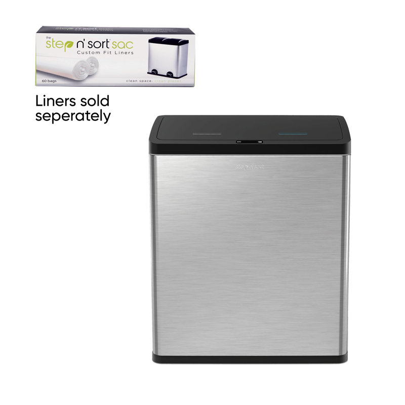 Silver Stainless Steel Touchless Dual Trash and Recycling Bin