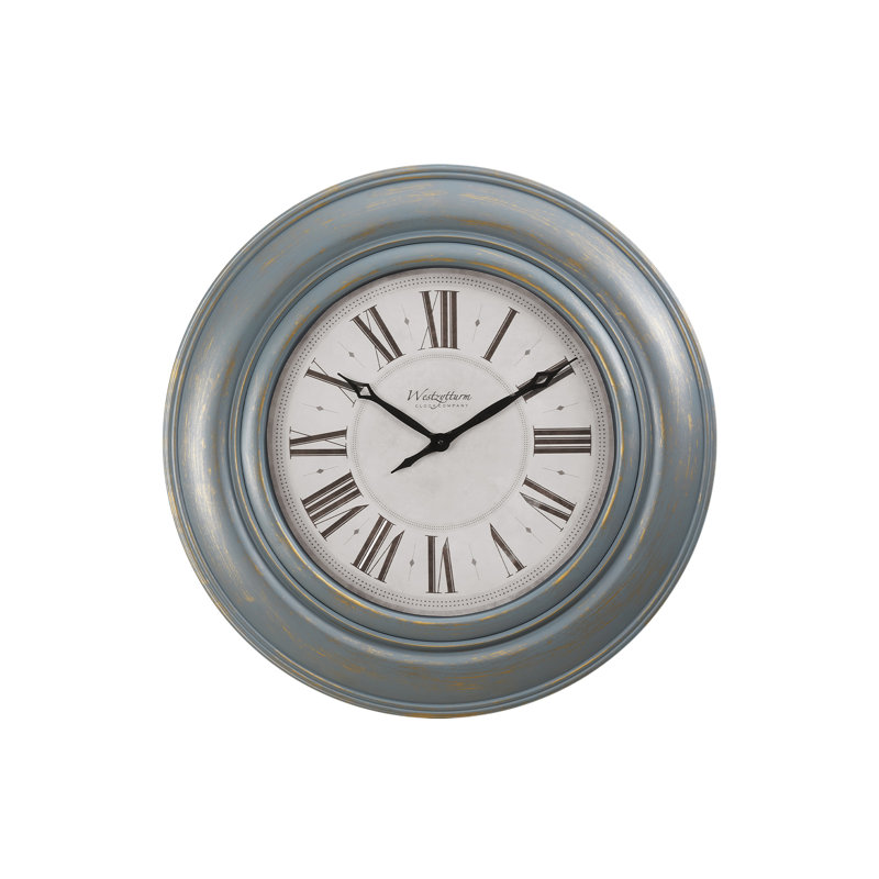Horloge murale ronde 30 po, grande horloge murale, bleu antique, transitionnel