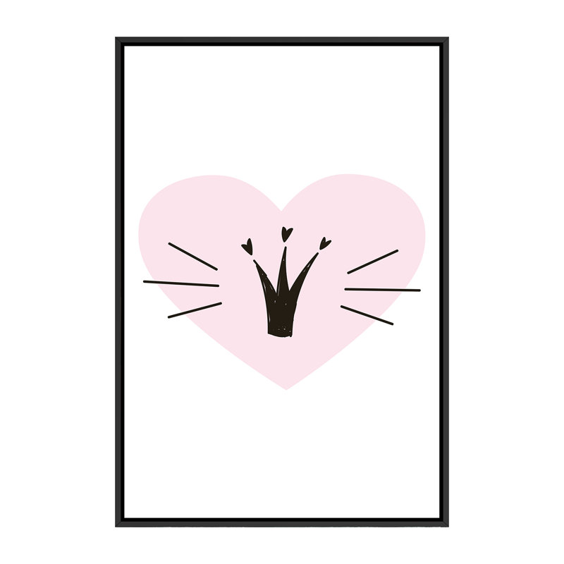 «Heart with Crown», reproduction d'impression, H 60 po x l 40po x P 1,5 po, Toile avec cadre noir, Pas de tapis