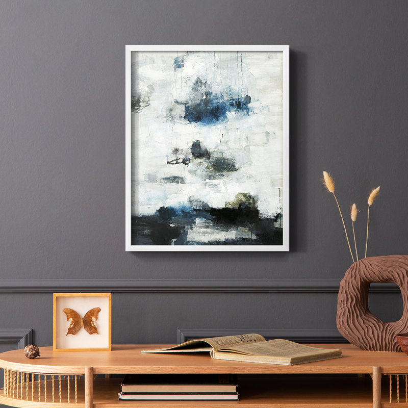 Reproduction encadrée noire et bleue - bois massif, Blanc, H 20 po x l 16 po