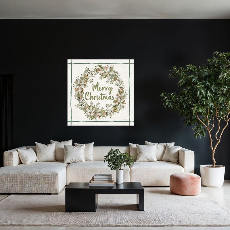 «Merry Christmas Wreath», art mural abstrait contemporain d'hiver, 48" H x 48" W