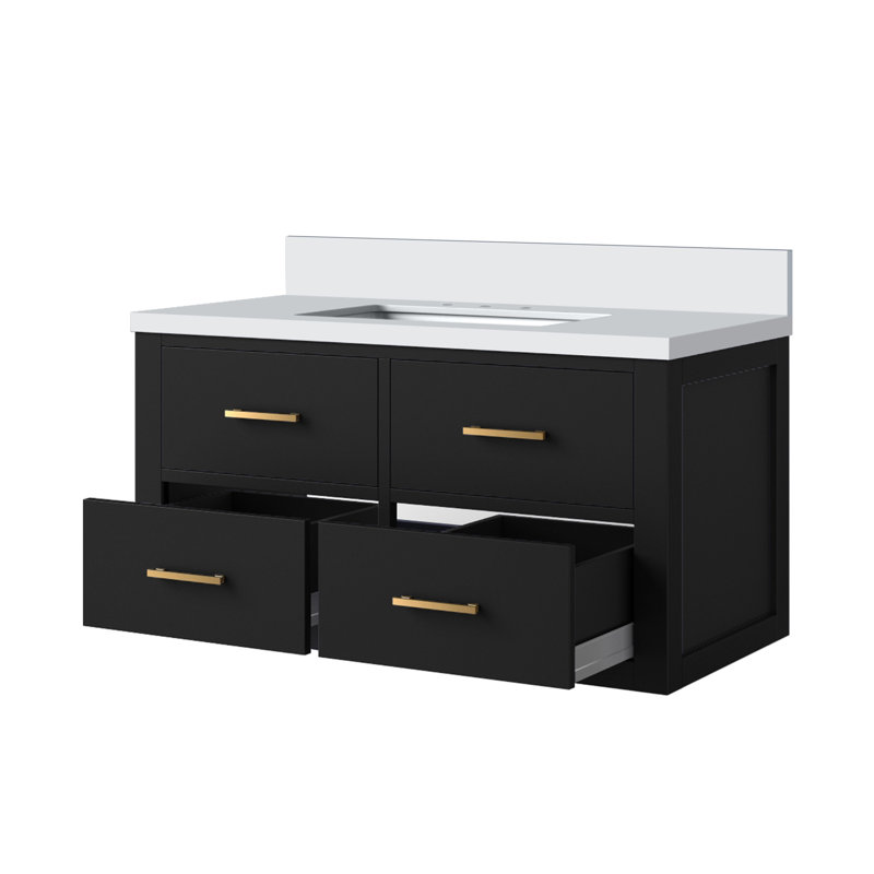 Meuble-lavabo simple noir 36 po X P 22 po D, avec plateau en quartz blanc, Noir