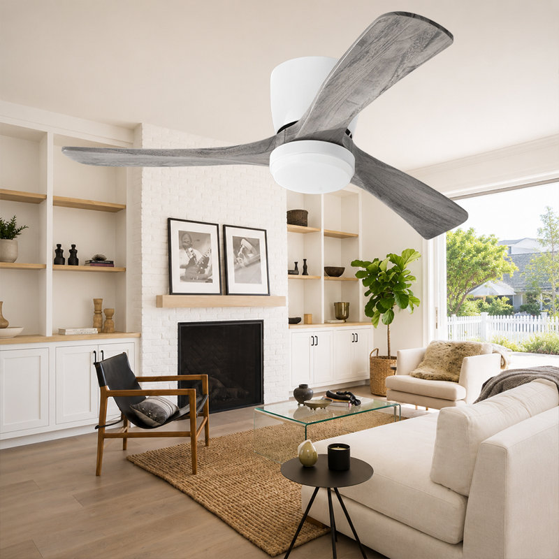 Ventilateur de plafond encastré de 107 cm (42 po) avec pales en bois massif clair, moteur à courant continu réversible et silencieux, télécommande murale et application de contrôle