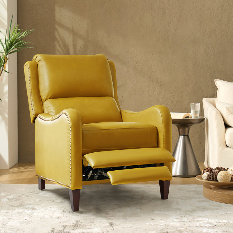 Neliyah 28.75" Wide Genuine Leather Recliner, Yellow