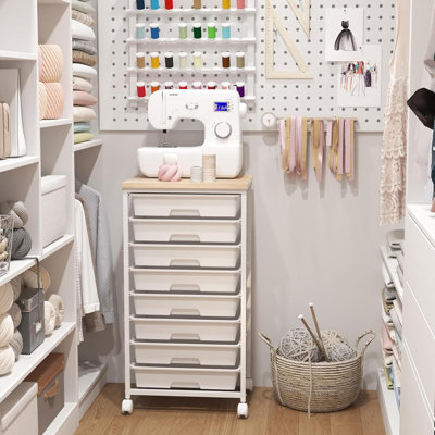 Rolling Storage Cart With 8 Drawers, Mobile Organizer With Wooden Top For Office, Classroom, Dorm, Bathroom & Makeup Cosmetics Organization