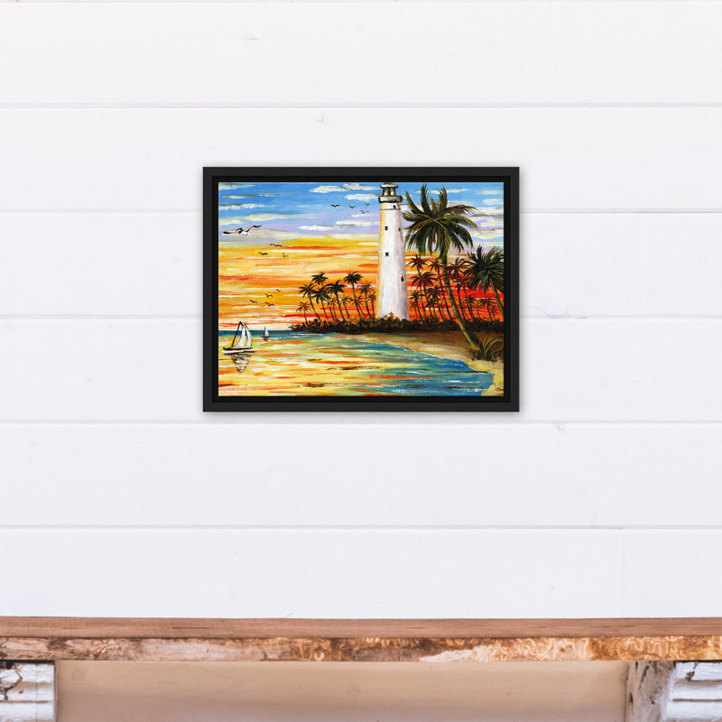 Vue du phare sur toile, H 13,75 po x l 17,75 po x P 1,75 po, Cadre flottant noir