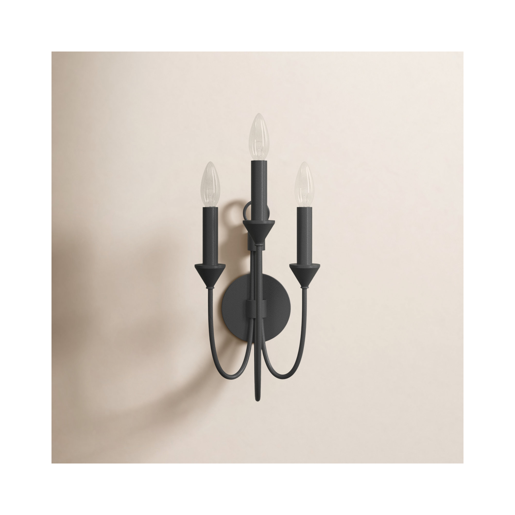 3 Light Dimmable Candle Wall Light, Forged Iron