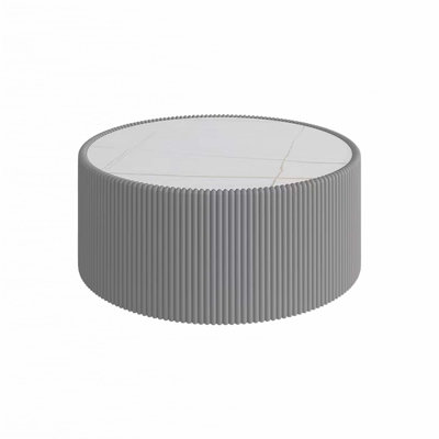 Light Marble Top Cylinder Shape Leather Coffee modern Sofa Table for Living Room furniture by Latitude Run