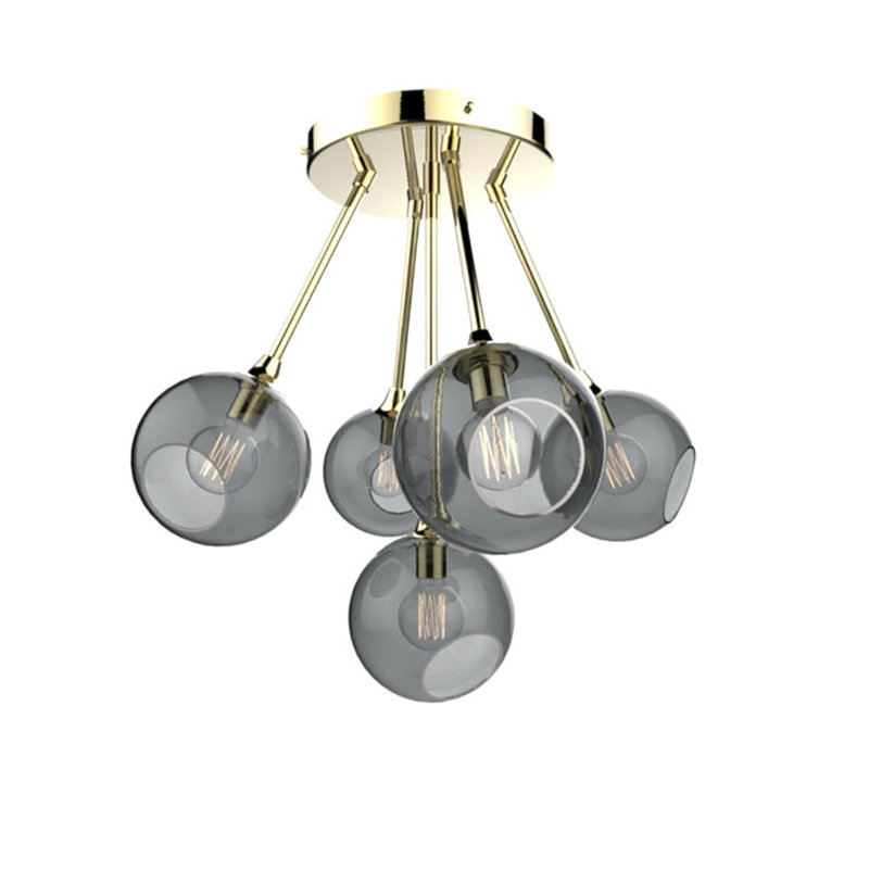 Luminaire suspendu sphère 5 lumières Ballroom Molecule, Fumée, Or