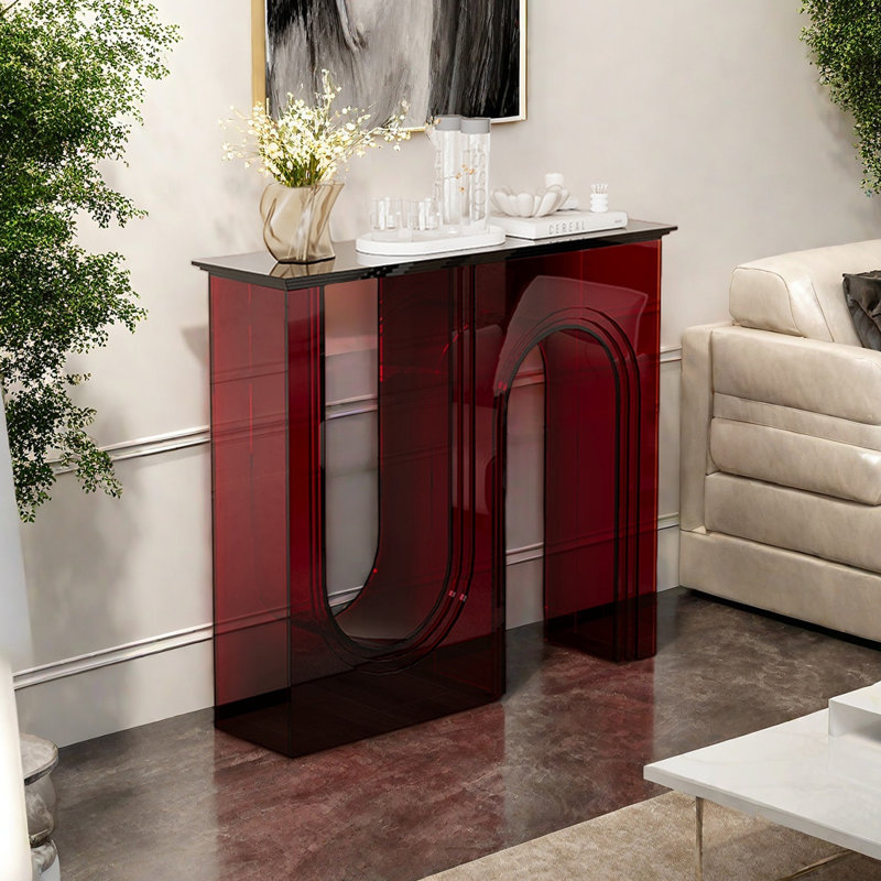 Luxury-lite acrylic minimalist console table, Rouge