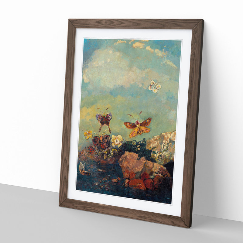 Butterflies by Odilon Redon - Picture Frame Painting, 36cm H x 27cm W x 2cm D, Walnut Framed