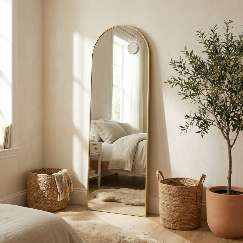 Steel Cylinder Mirror, Gold, 160 cm H x 50 cm W