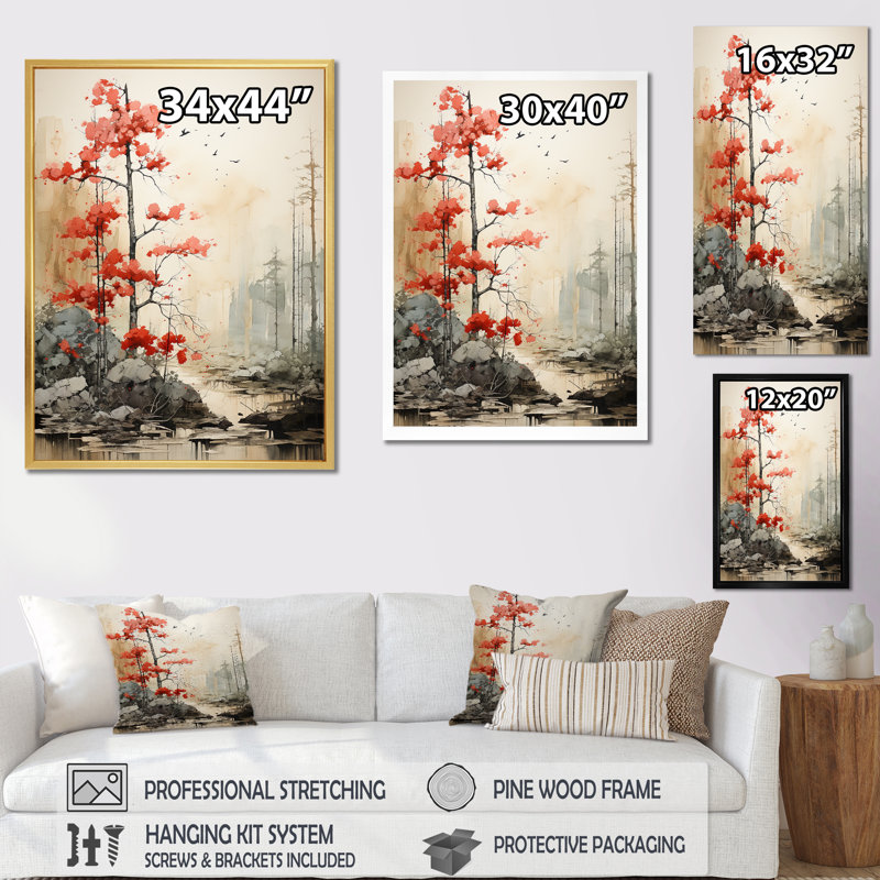«Munimal Redwood Tree Symetry», reproduction d'art sur toile encadrée, Cadre simple blanc, H 20 po x l 12 po x P 1 po