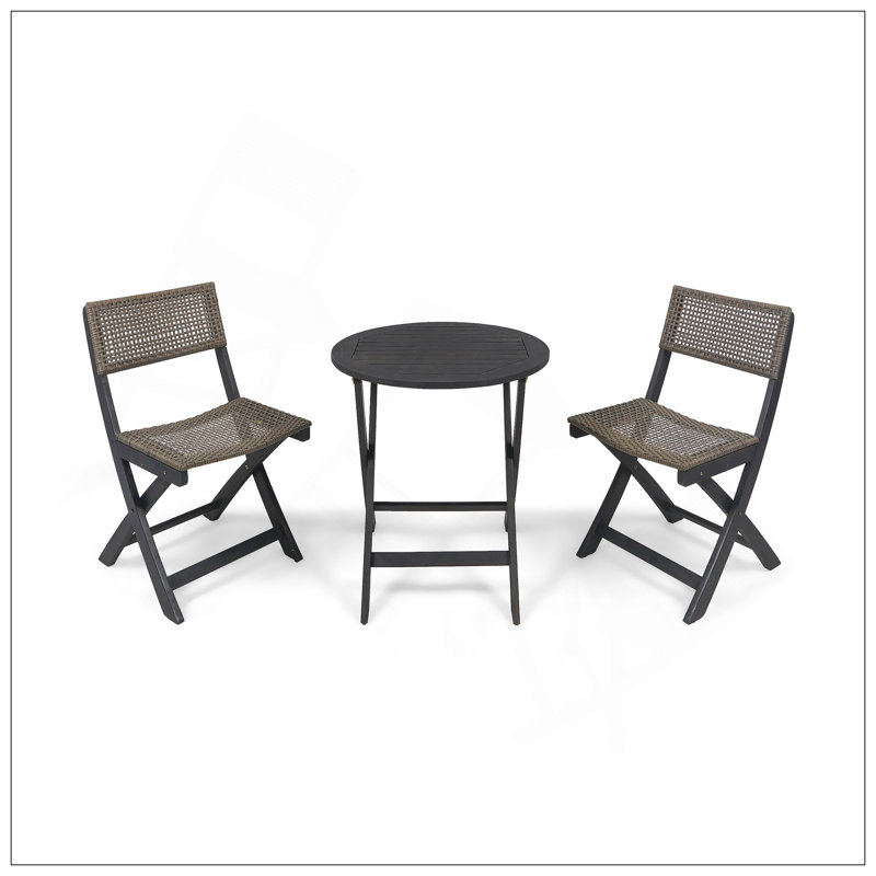 Charming Acacia Wood Bistro Set With Foldable Feature And Stylish Design2 Chairs+1 Table, Gray/Brown