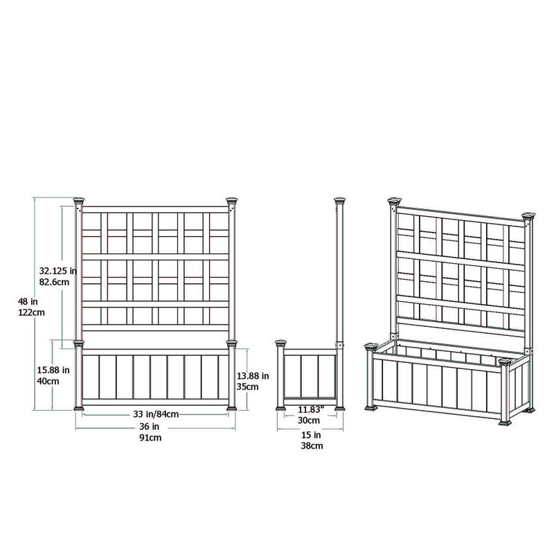 White Vinyl Outdoor Planter Box with Trellis