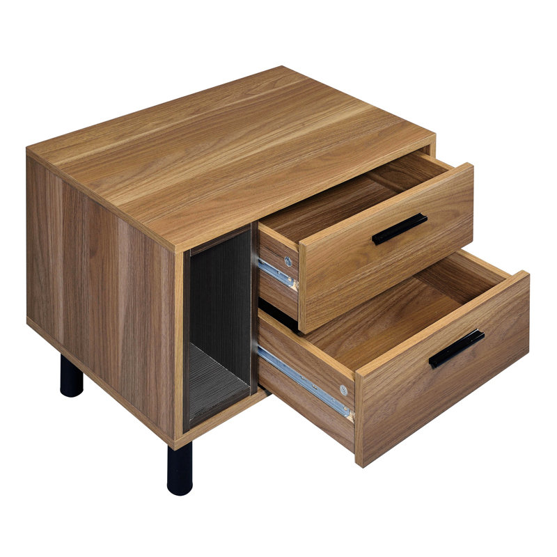 Table de chevet à deux tiroirs en chêne brun et noir