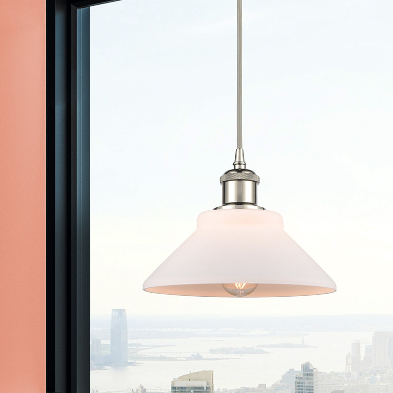Luminaire suspendu conique à 1 lumière Newton St Loe, Ampoule DEL 6 watts Vinage, Blanc mat, Nickel poli