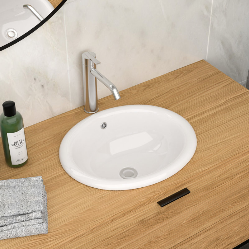 17"x15.5" Semi - Recessed White Ceramic Bathroom Countertop Vessel Sink, Construction Quality, Stain Look Simple Installation Means Minimalist Design, Acid And Scratch , Quick Cleaning