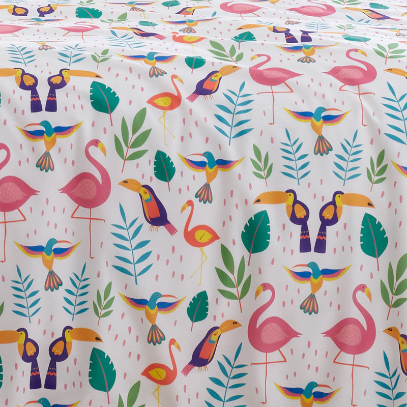 Tropical Flamingo Cotton Blend Animal Print Duvet Cover Set with Pillowcases, King - 2 Standard Pillowcase