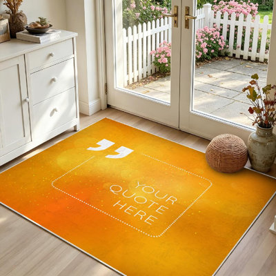 Tapis intérieur doré lavable à la machine, avec citation bokeh lumineuse et floue.