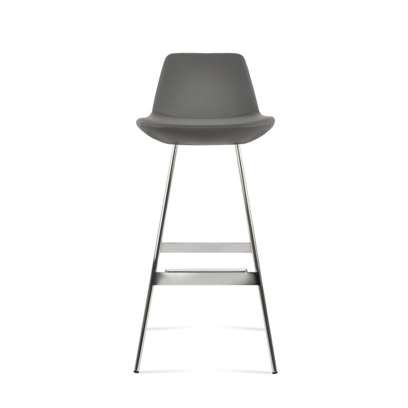 Tabouret Pera Balat, Chrome chrome, Similicuir gris en microfibres de polyester et de 