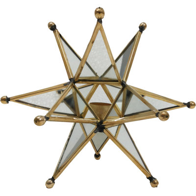 Petit porte-photophore en verre/laiton étoile