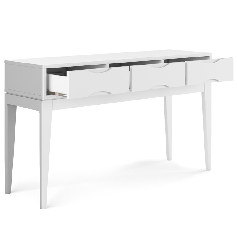 Harper 54"W Solid Hardwood Mid-Century Modern Storage Console Table with Drawers and Tapered Legs, White